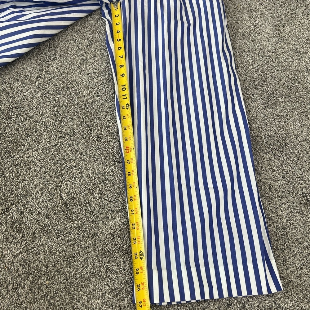 J. Crew One Shoulder Ruffle Jumpsuit Blue White Stripe 100% Cotton Size US 4 - Picture 7 of 16